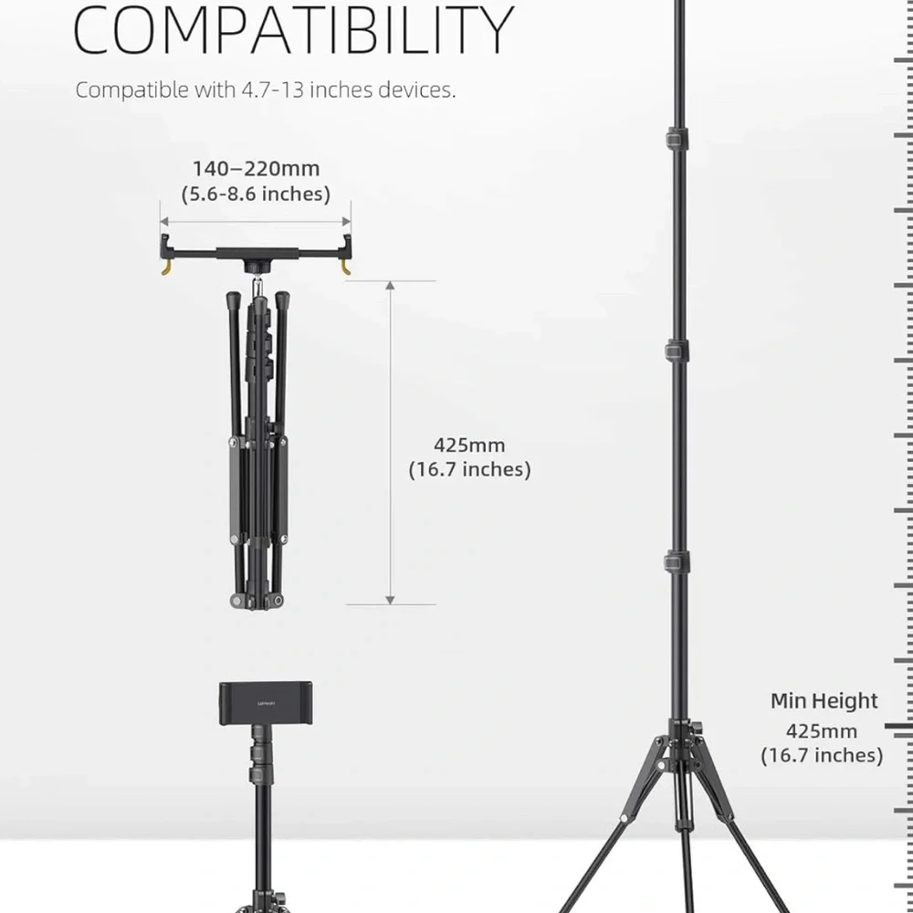 Adjustable Black Tripod Stand for Cameras and Tablets